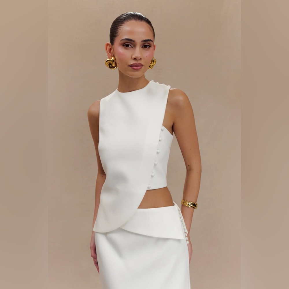 Meshki Astrid White Asymmetrical Top